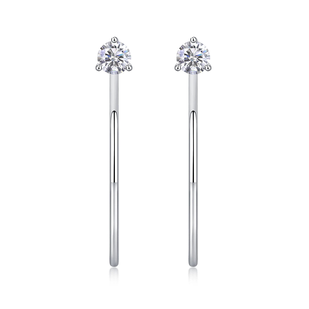 Open Hoop Moissanite Stud Earrings in Sterling Silver — Open hoop front view