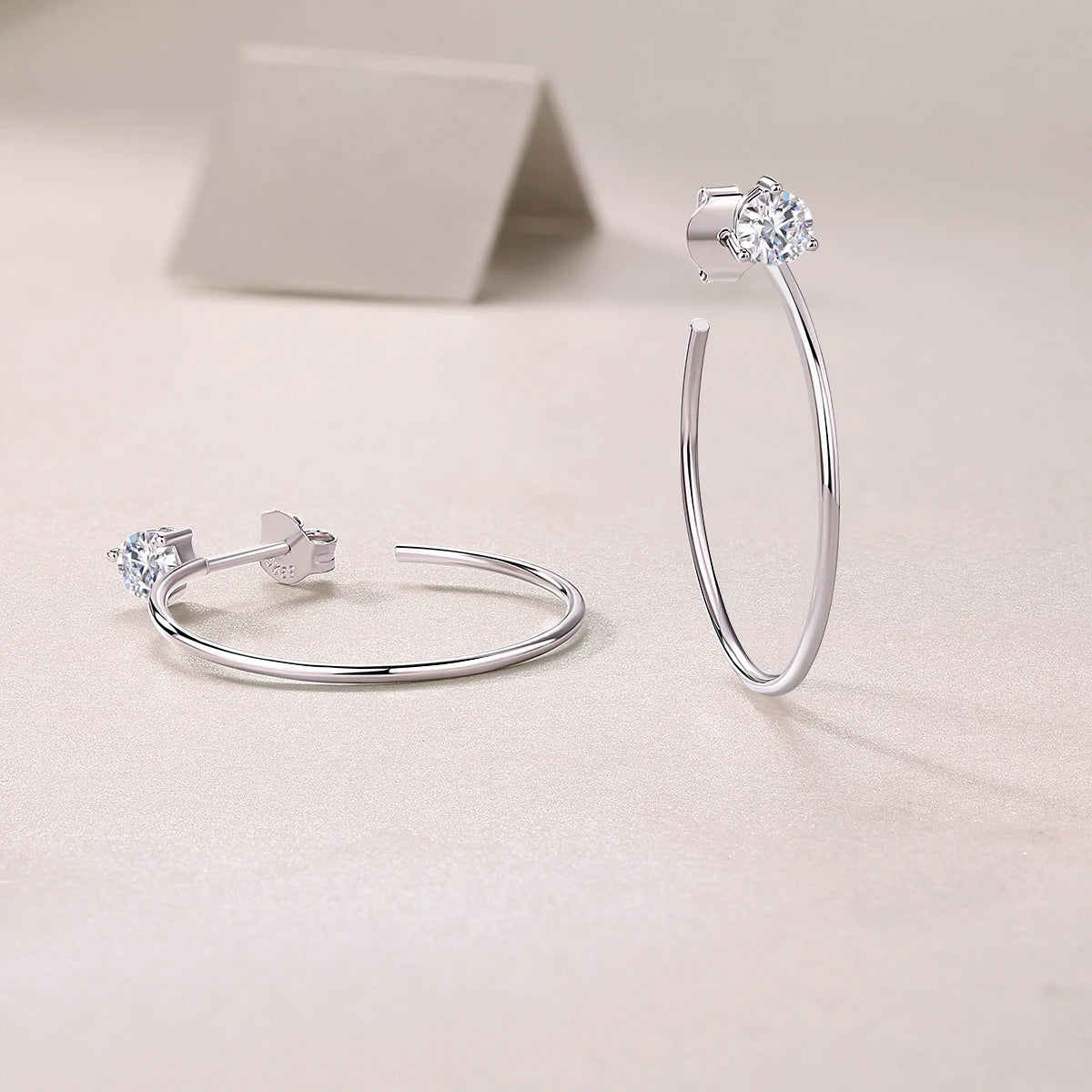 Open Hoop Moissanite Stud Earrings in Sterling Silver — Open ends and post backs
