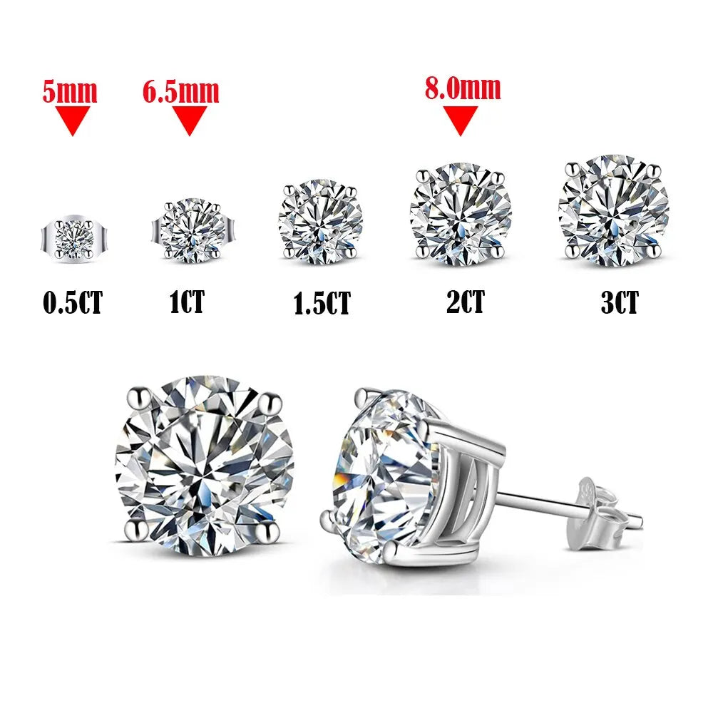 Round Four-Prong Moissanite Stud Earrings in Sterling Silver — Stone-size guide