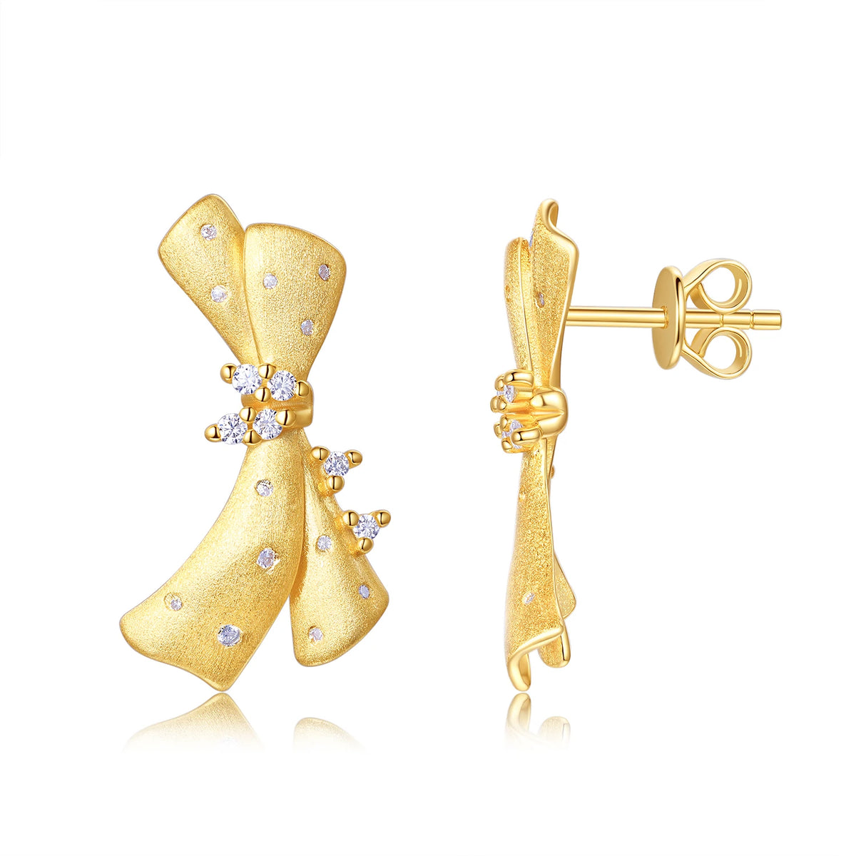 Gold-Plated Moissanite Ribbon Bow Stud Earrings — Gold-Plated Ribbon Bow — BandsCo Straps