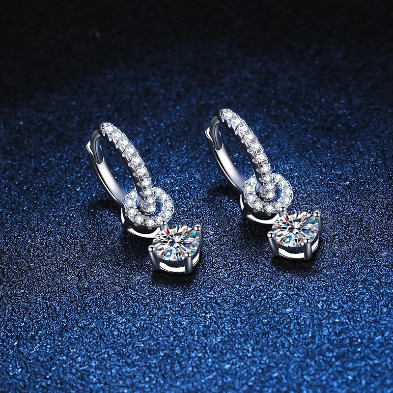 Moissanite Linked Circle Drop Earrings in Sterling Silver — Angled linked drops