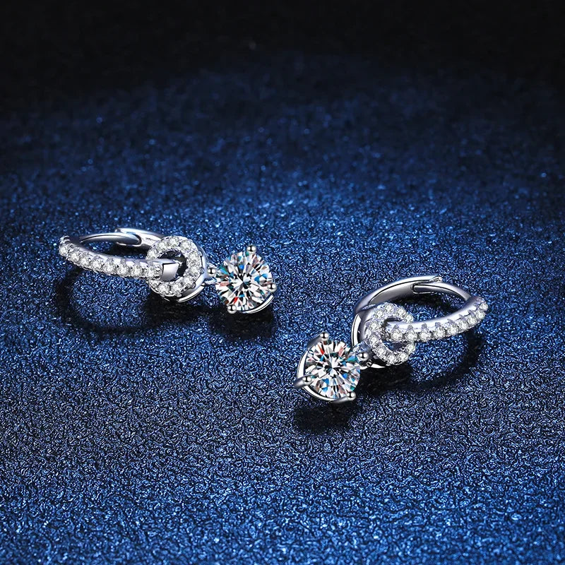 Moissanite Linked Circle Drop Earrings in Sterling Silver — Side view