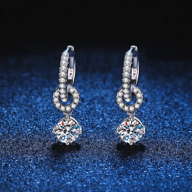 Moissanite Linked Circle Drop Earrings in Sterling Silver — Front pair