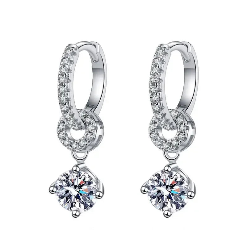 Moissanite Linked Circle Drop Earrings in Sterling Silver — Silver front pair