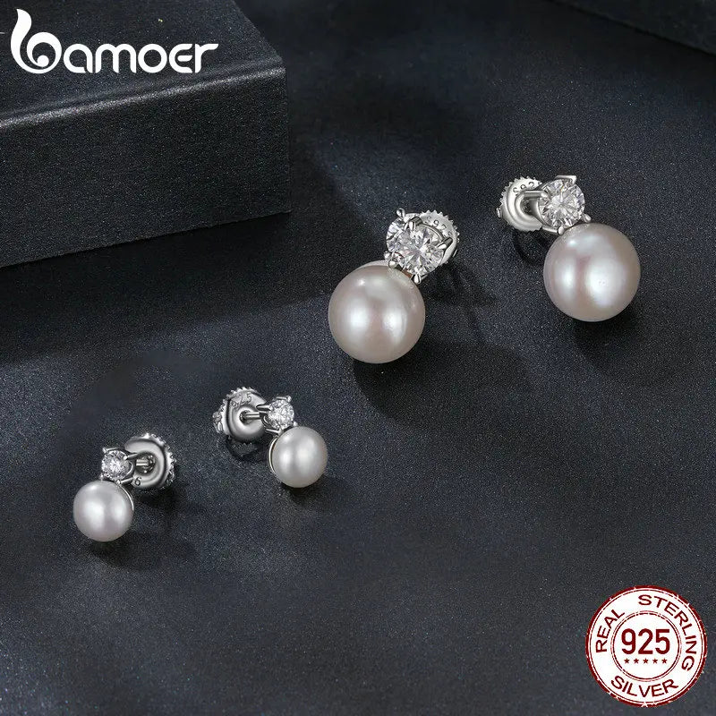 Freshwater Pearl & Moissanite Stud Earrings - pearl size comparison