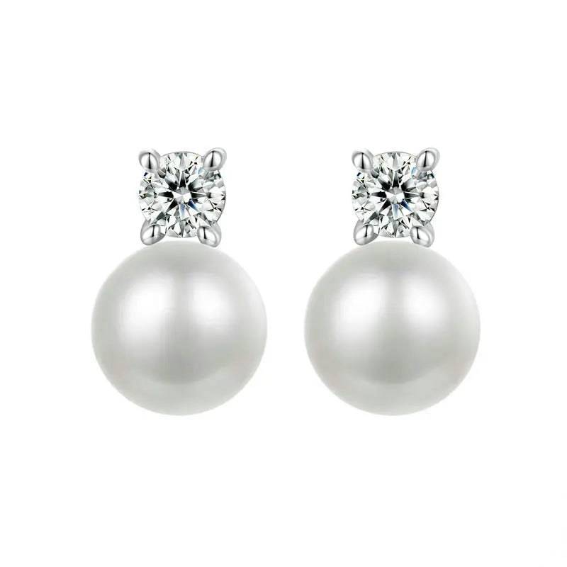 Freshwater Pearl & Moissanite Stud Earrings - small pearl option