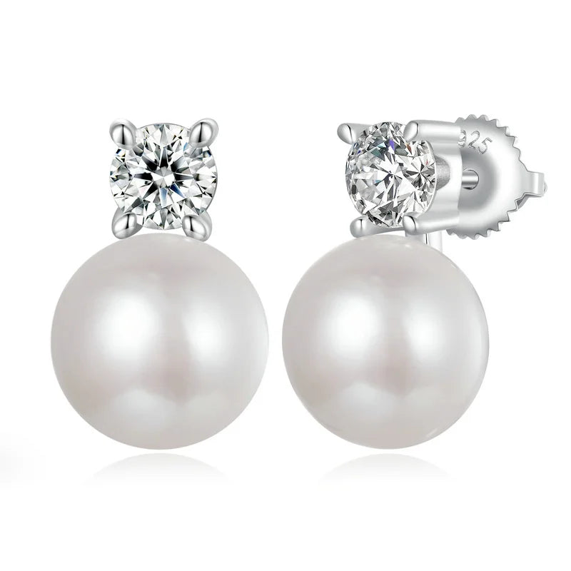Freshwater Pearl & Moissanite Stud Earrings - large pearl option