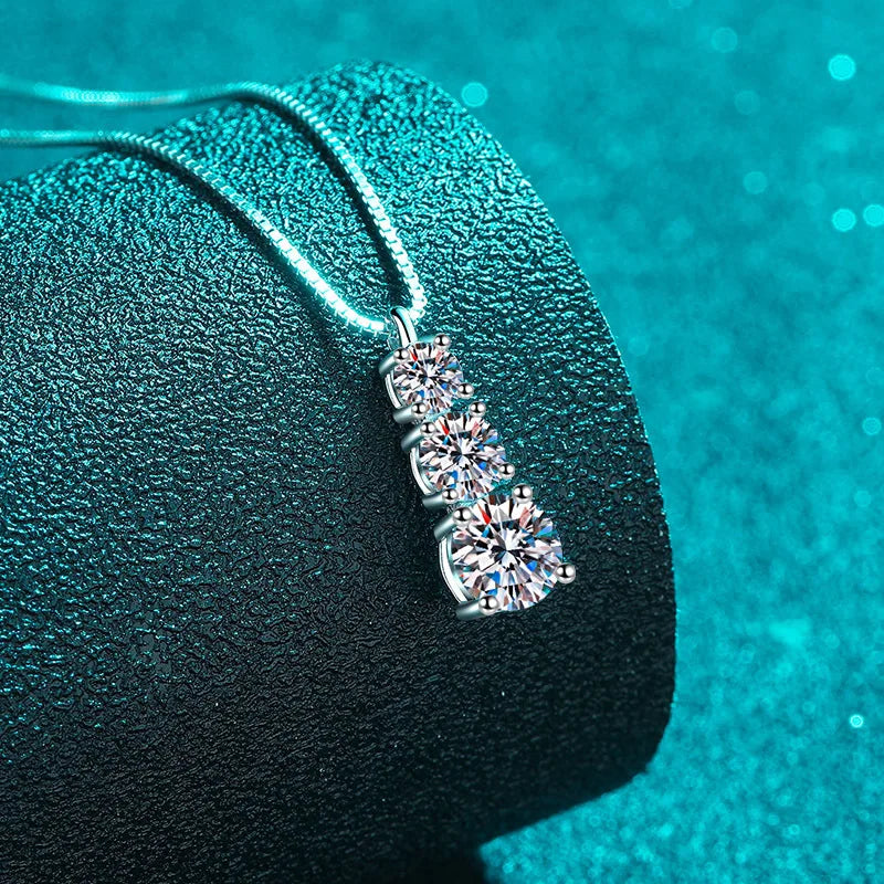 Graduated Moissanite Necklace, Drop Earrings & Ring Set - White necklace close-up