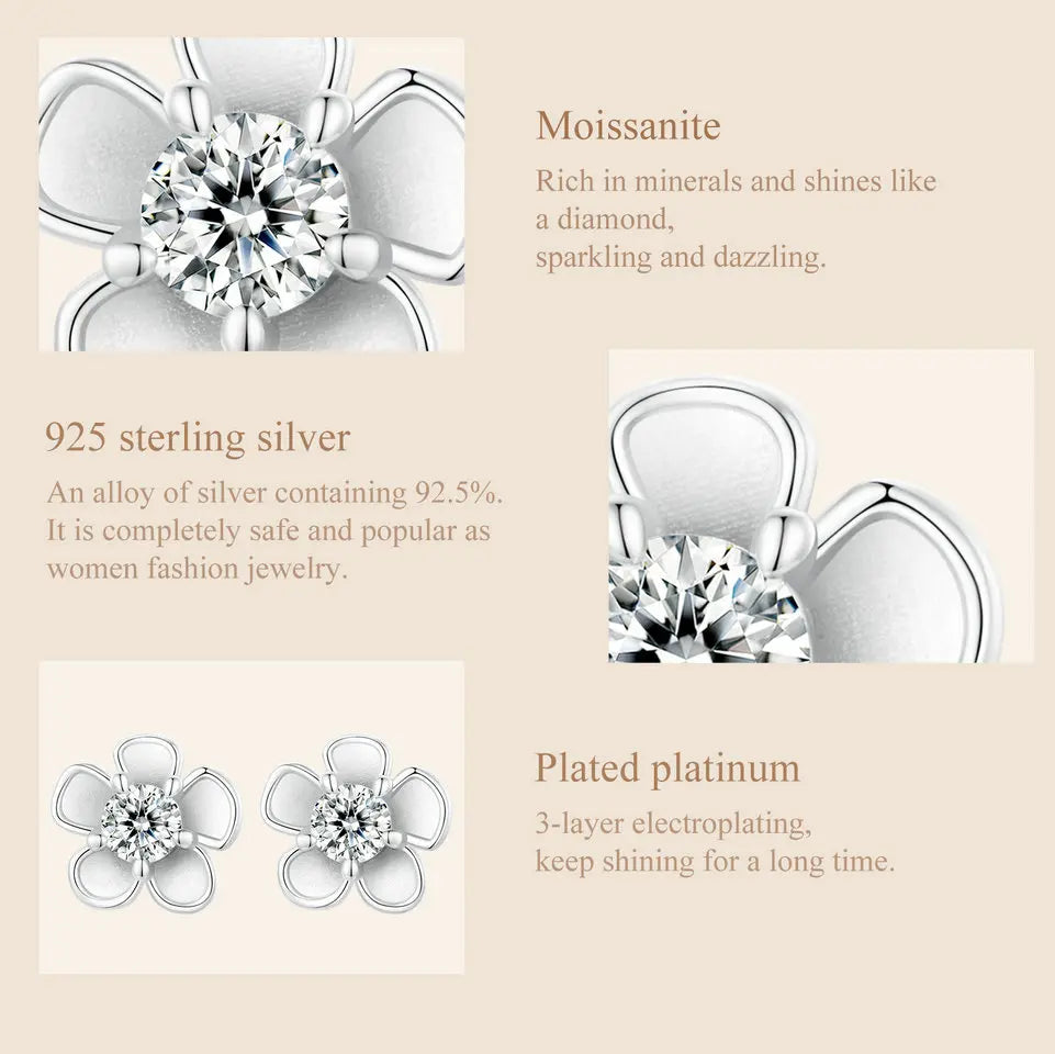 Sakura Blossom Moissanite Screw-Back Stud Earrings — Setting material information