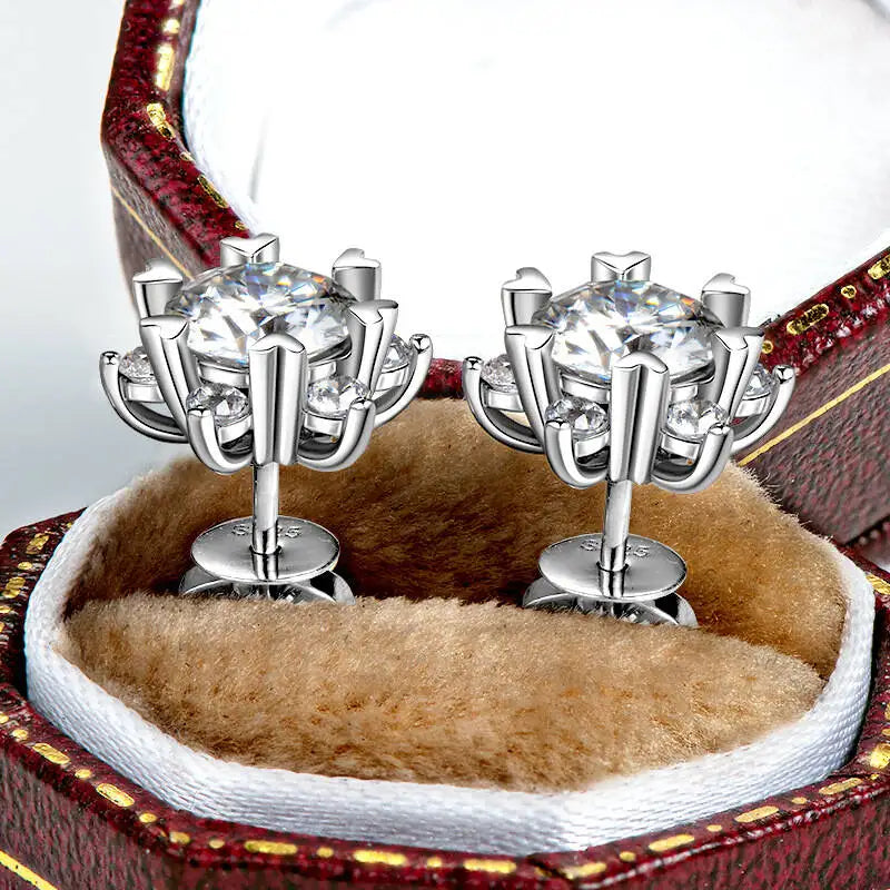 Snowflake Halo Moissanite Stud Earrings in Sterling Silver — Back detail