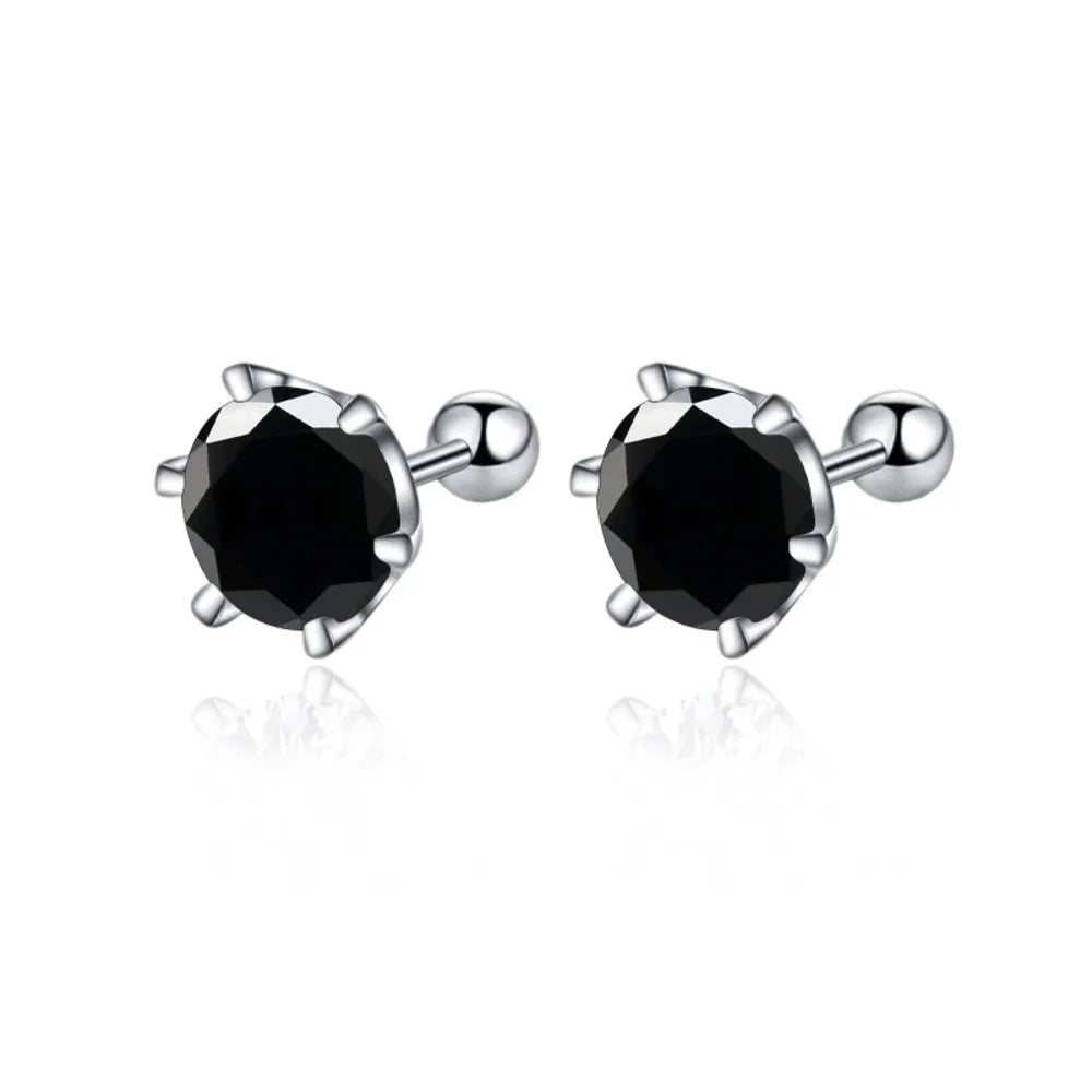 Moissanite screw-back stud earrings in sterling silver — Black-stone option