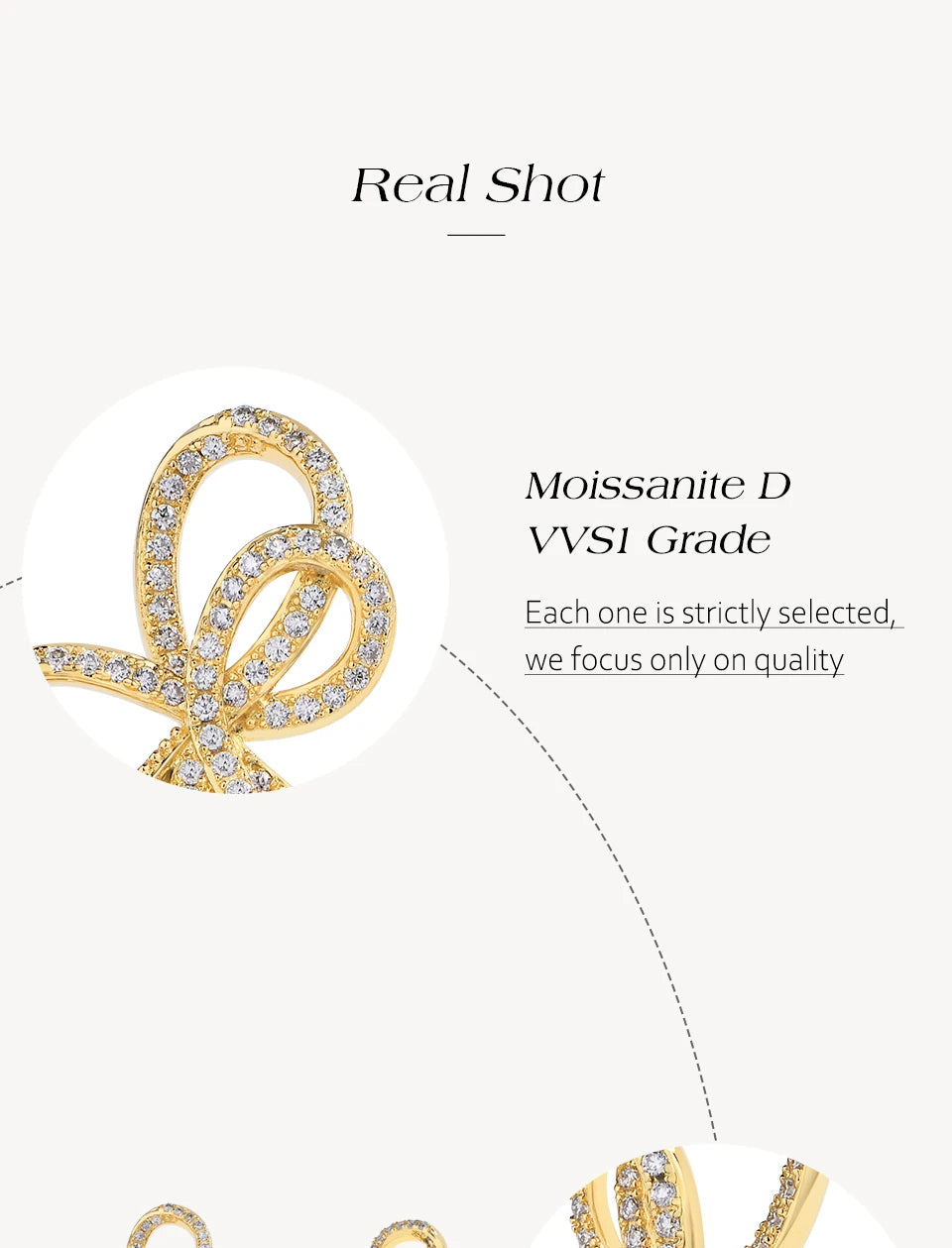 Open Bow Moissanite Stud Earrings in 925 Sterling Silver — Gold-tone stone detail