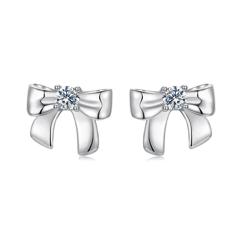 Moissanite Bow Stud Earrings & Ear Cuffs in Sterling Silver — Bow stud fronts