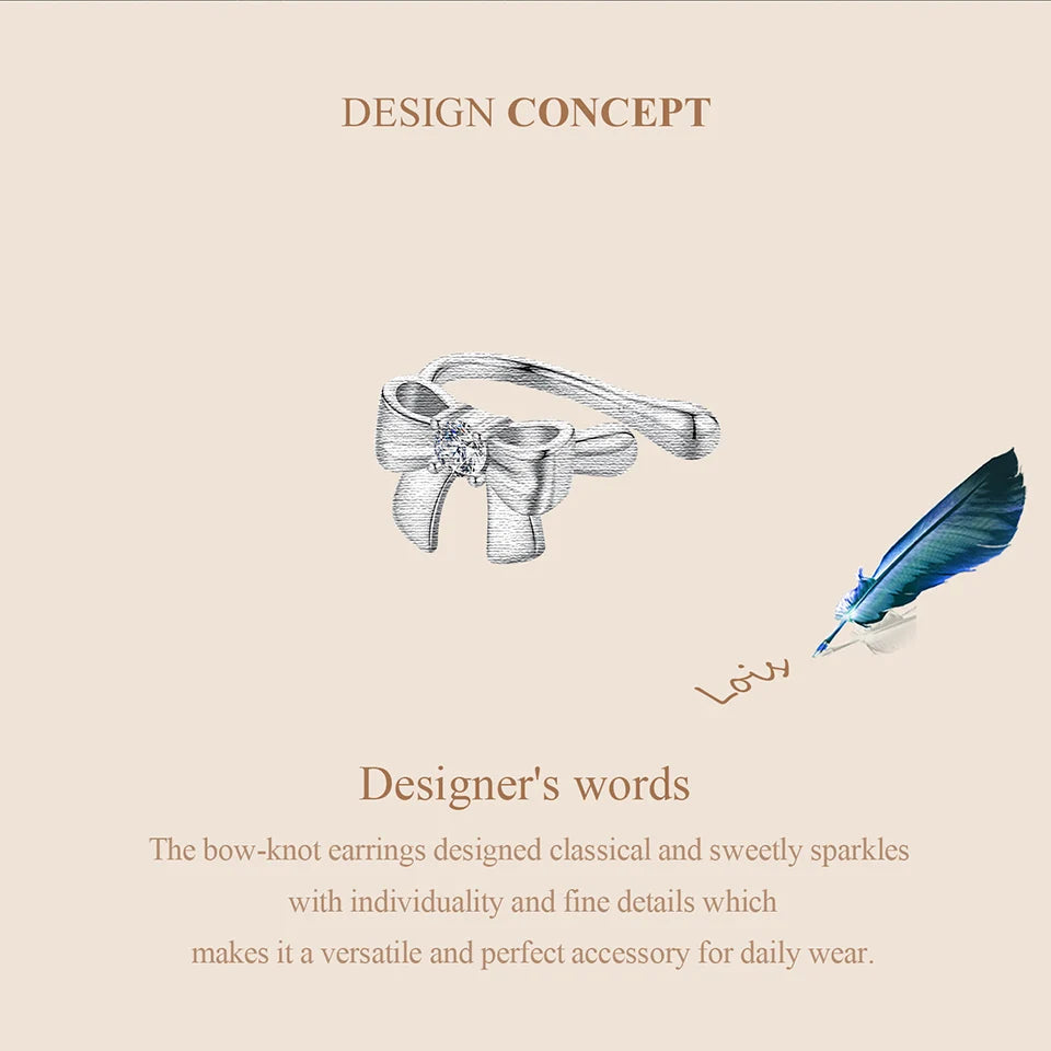 Moissanite Bow Stud Earrings & Ear Cuffs in Sterling Silver — Bow cuff design