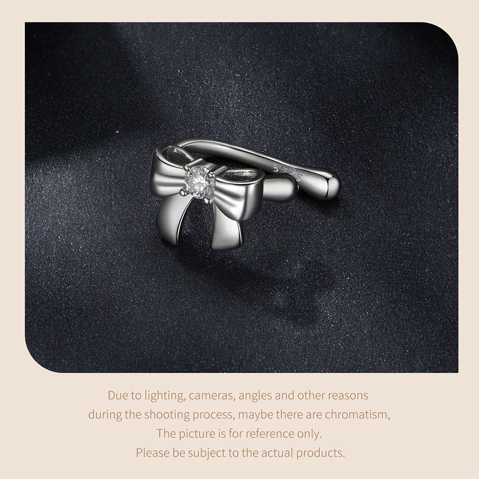 Moissanite Bow Stud Earrings & Ear Cuffs in Sterling Silver — Bow cuff side view
