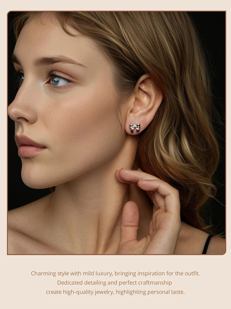 Moissanite Bow Stud Earrings & Ear Cuffs in Sterling Silver — Studs shown worn
