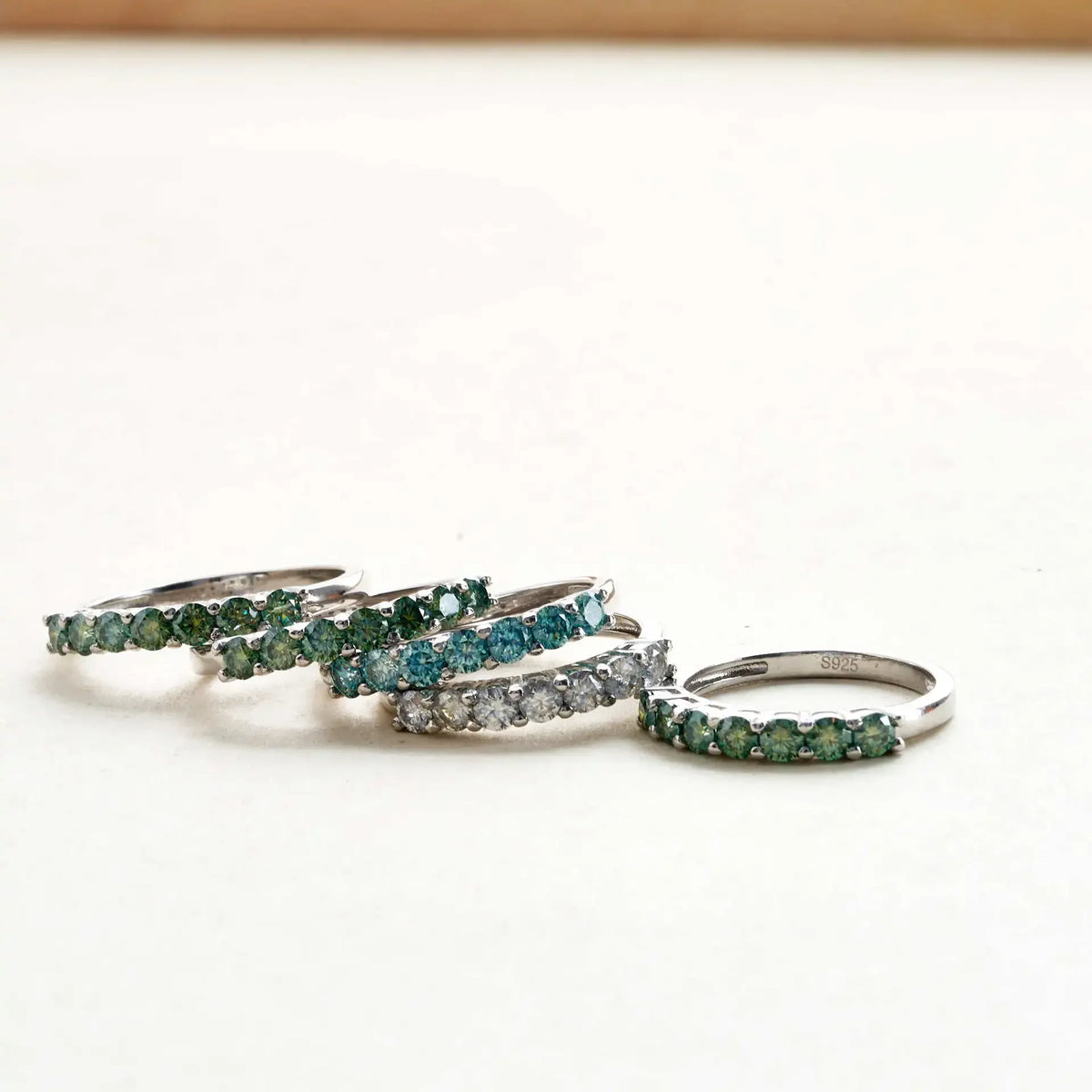 Moissanite Necklace, Hoop Earrings & Ring Jewelry Set — Ring color comparison