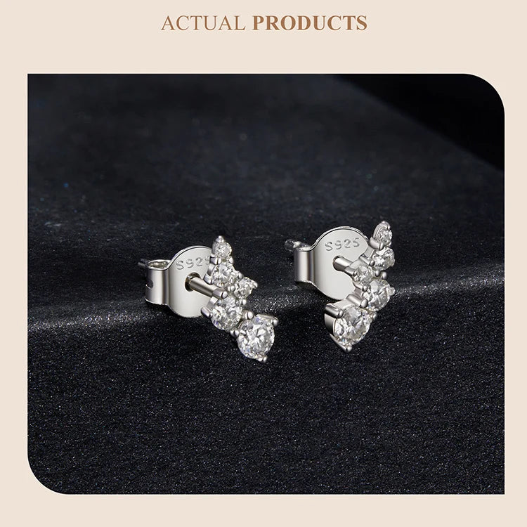 Graduated Bubble Moissanite Climber Stud Earrings in Silver — Pair on display