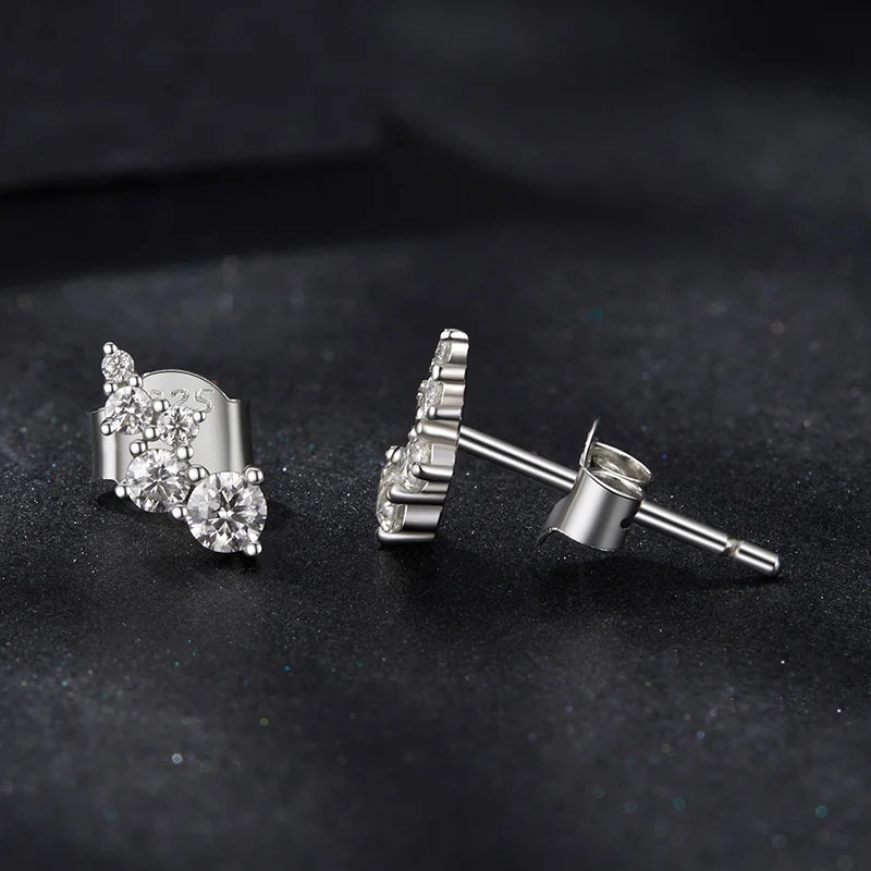 Graduated Bubble Moissanite Climber Stud Earrings in Silver — Post and butterfly back detail