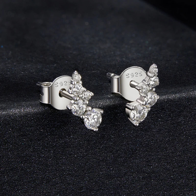 Graduated Bubble Moissanite Climber Stud Earrings in Silver — Curved graduated stones
