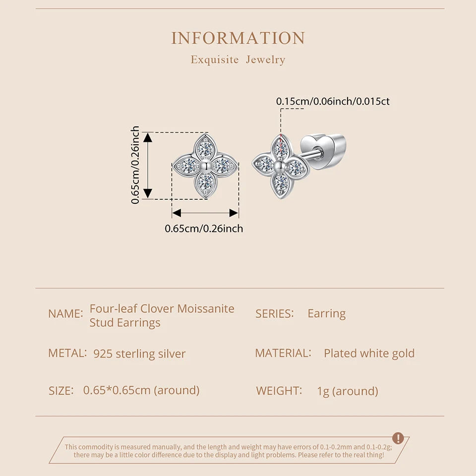 Butterfly & Clover Moissanite Stud Earrings in Sterling Silver — Clover dimensions