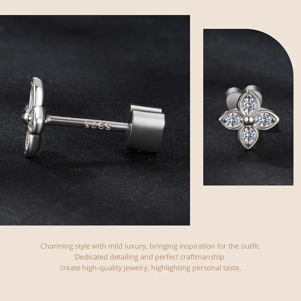 Butterfly & Clover Moissanite Stud Earrings in Sterling Silver — Clover post detail