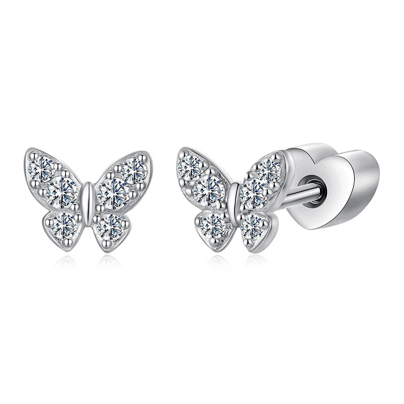 Butterfly & Clover Moissanite Stud Earrings in Sterling Silver — Butterfly option