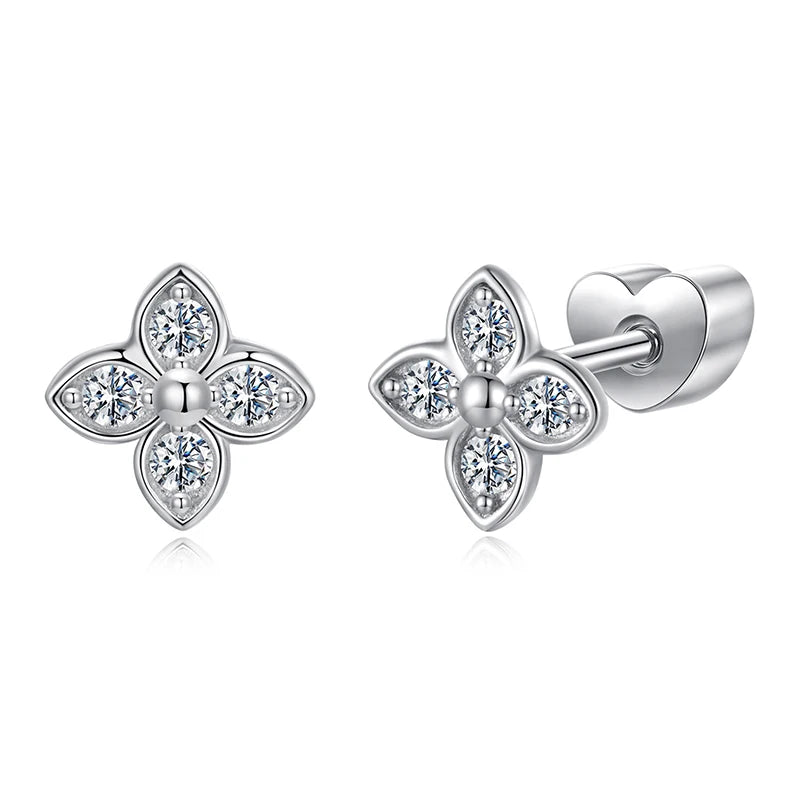 Butterfly & Clover Moissanite Stud Earrings in Sterling Silver — Clover option