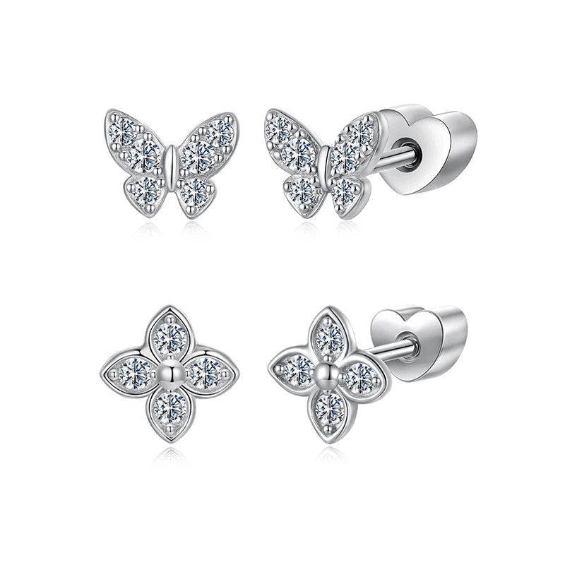 Butterfly & Clover Moissanite Stud Earrings in Sterling Silver — Butterfly and clover preview