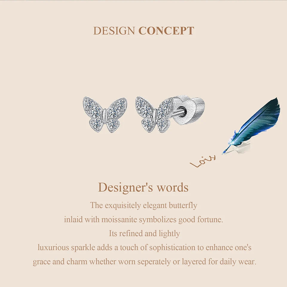 Butterfly & Clover Moissanite Stud Earrings in Sterling Silver — Butterfly design
