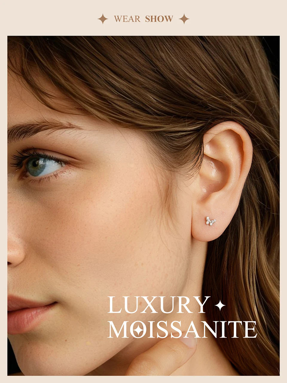 Butterfly & Clover Moissanite Stud Earrings in Sterling Silver — Butterfly shown worn