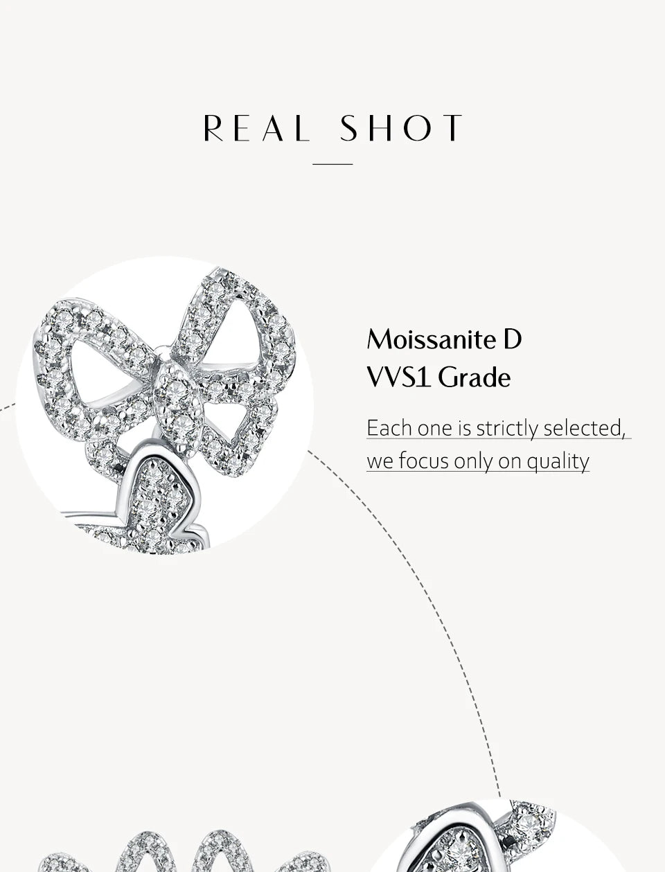 Double Butterfly Moissanite Stud Earrings in Sterling Silver - Moissanite detail