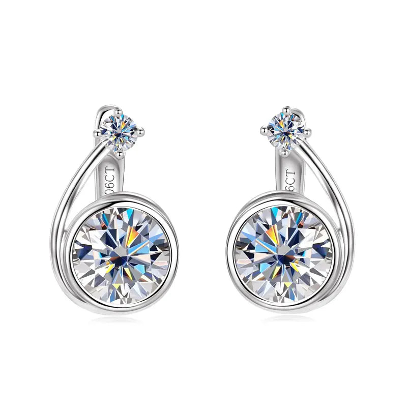 Moissanite Bezel Leverback Earrings in Sterling Silver — Silver-tone round bezel settings — BandsCo Straps