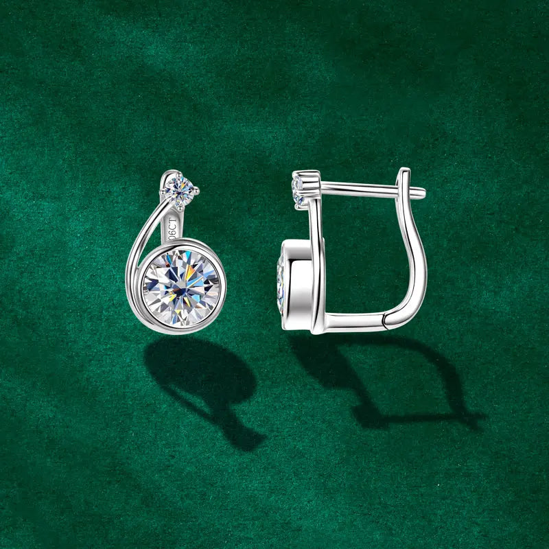 Moissanite Bezel Leverback Earrings in Sterling Silver — Silver-tone bezel leverback earrings — BandsCo Straps