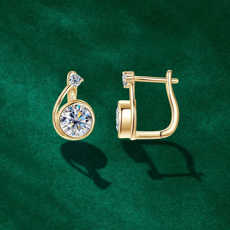 Moissanite Bezel Leverback Earrings in Sterling Silver — Gold-tone bezel leverback earrings — BandsCo Straps