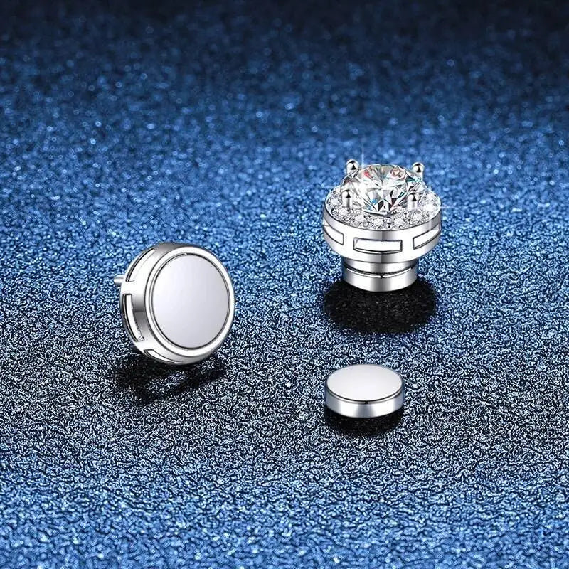 Round Halo Moissanite Non-Pierced Earrings in Silver — Separate disc back detail