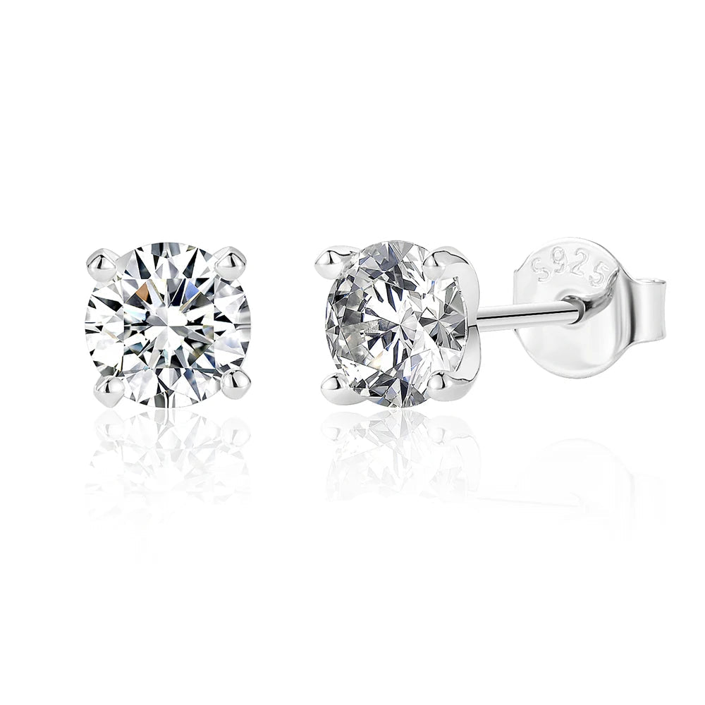 Round Moissanite Solitaire Stud Earrings in Sterling Silver - silver 1 ct option