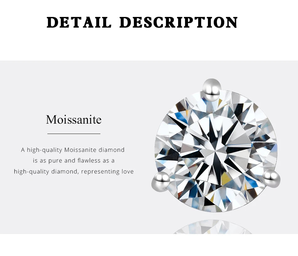 Three-Prong Round Moissanite Stud Earrings in Silver — Round stone close-up