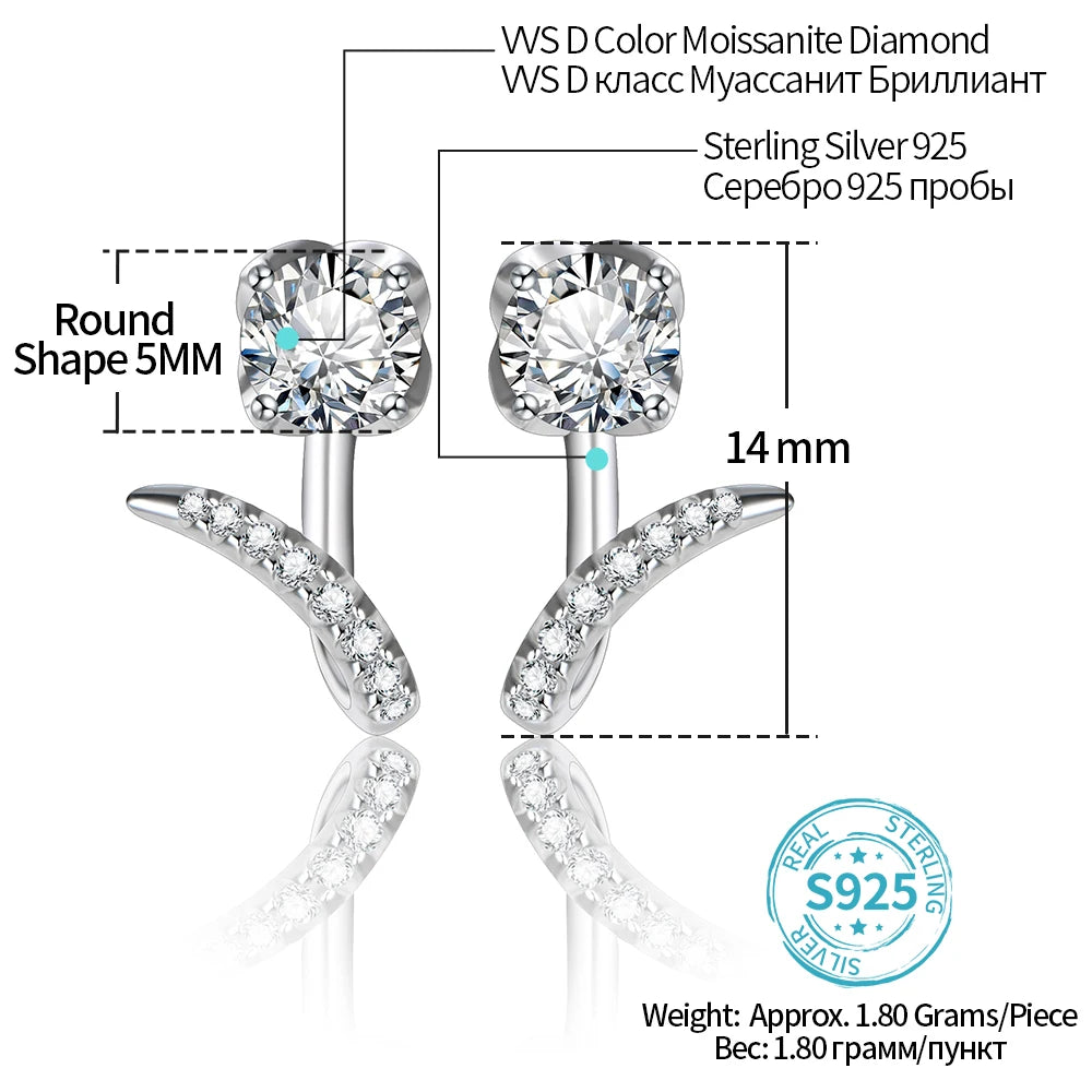 Moissanite V-Shaped Ear Jacket Studs in Sterling Silver — Stone and jacket measurements — BandsCo Straps