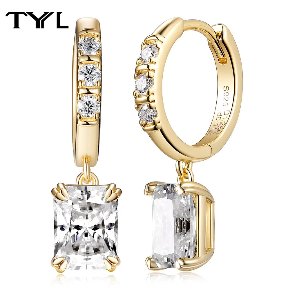 Moissanite Hoop & Drop Earrings in Sterling Silver — Gold-Tone radiant drops