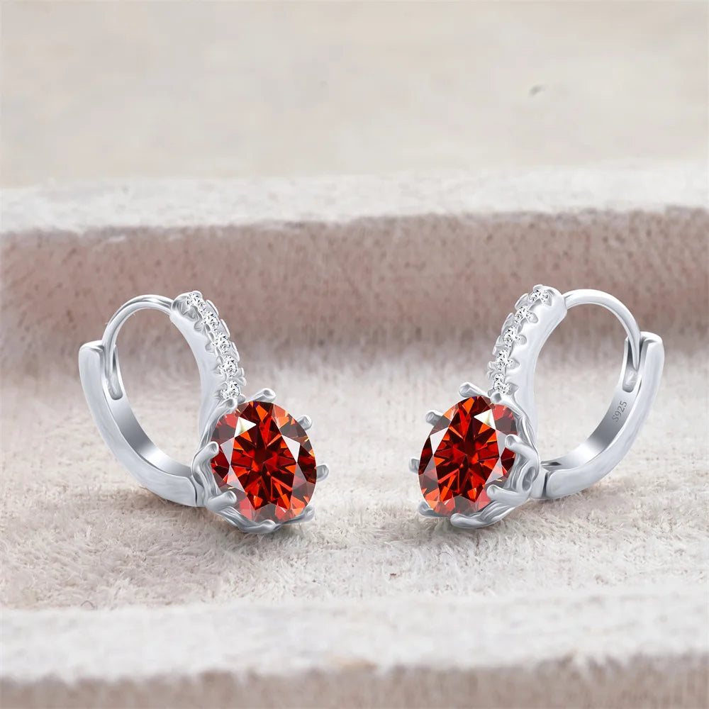 Colored Round Moissanite Leverback Earrings in Silver — Red