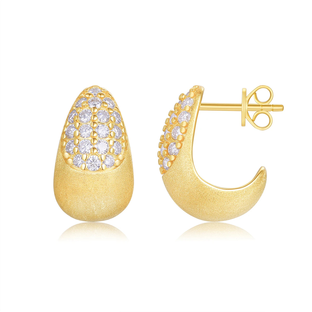 Brushed Gold-Plated Moissanite J-Hoop Earrings — Brushed Gold-Plated Silver — BandsCo Straps