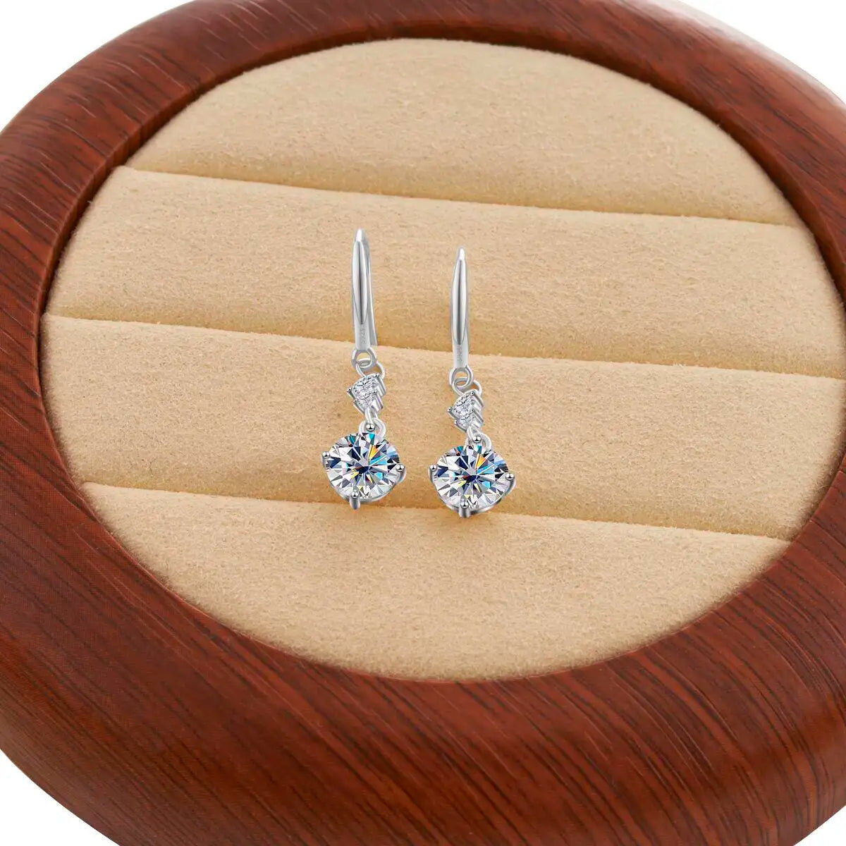 Colorful Moissanite Hook Drop Earrings in Sterling Silver — White / Silver