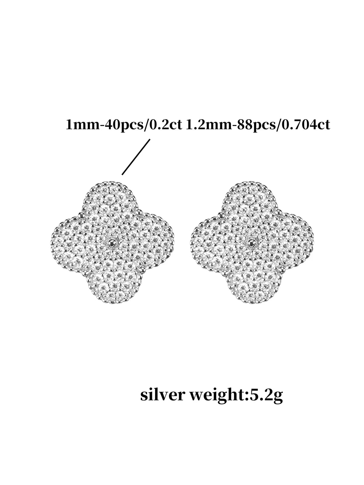 Clover Pavé Moissanite Clip Earrings in Sterling Silver - pavé stone layout