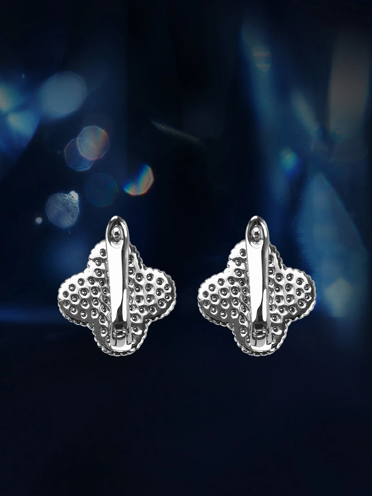 Clover Pavé Moissanite Clip Earrings in Sterling Silver - clip backs