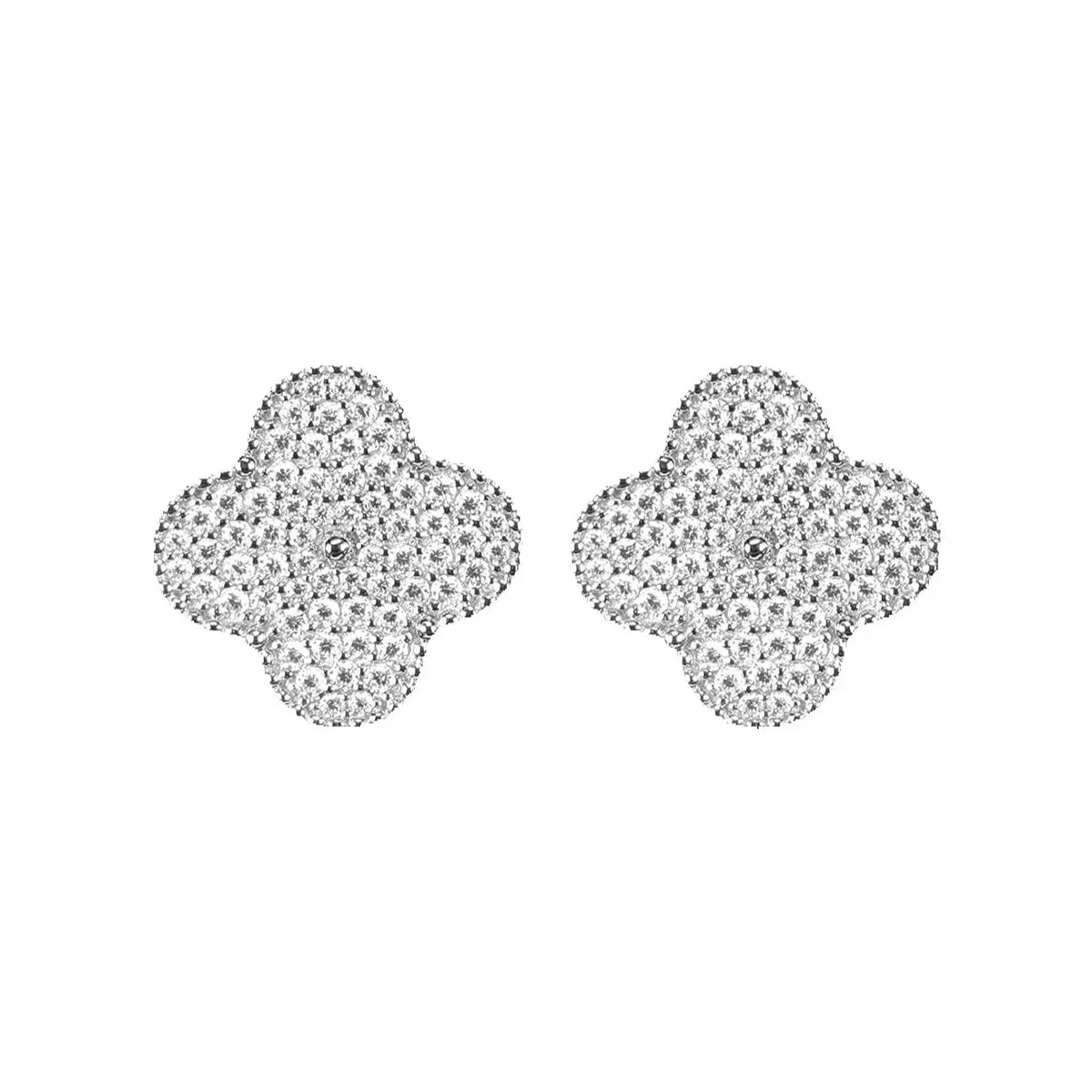 Clover Pavé Moissanite Clip Earrings in Sterling Silver - front view on white
