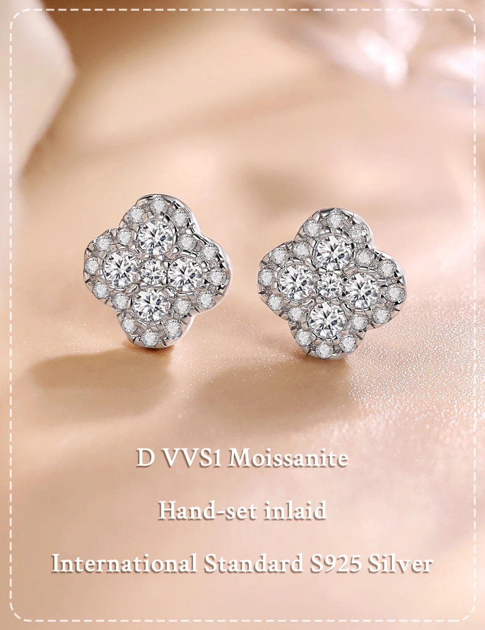 Clover Cluster Moissanite Stud Earrings in Sterling Silver — Small round stone cluster detail