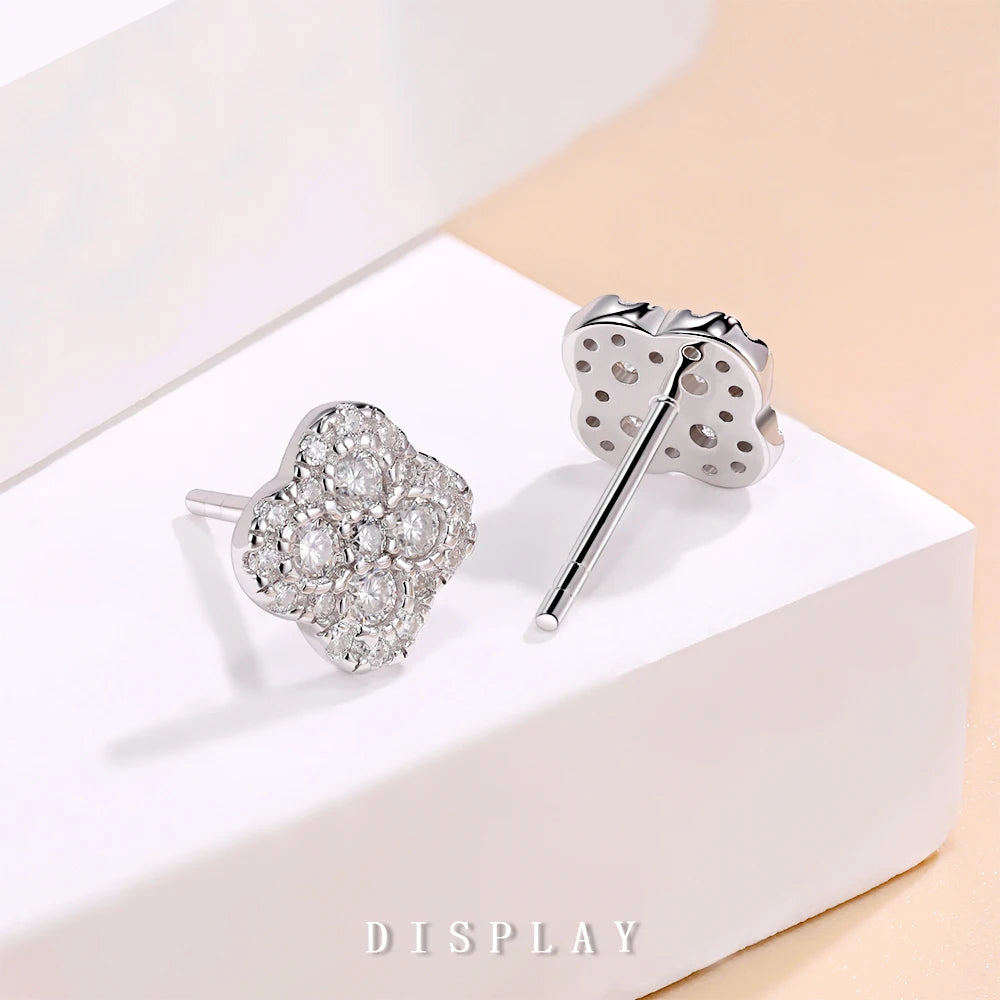 Clover Cluster Moissanite Stud Earrings in Sterling Silver — Front and rear stud settings