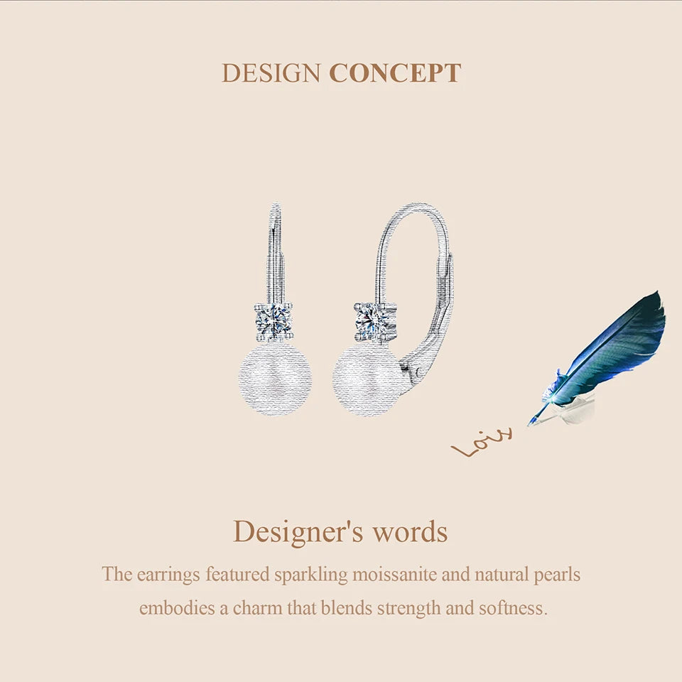Freshwater Pearl & Moissanite Leverback Earrings - Pearl and moissanite design illustration