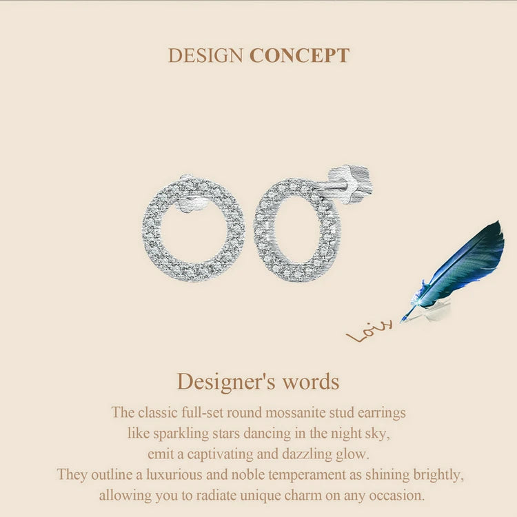 Open Circle Moissanite Stud Earrings in Sterling Silver — Open circle design details